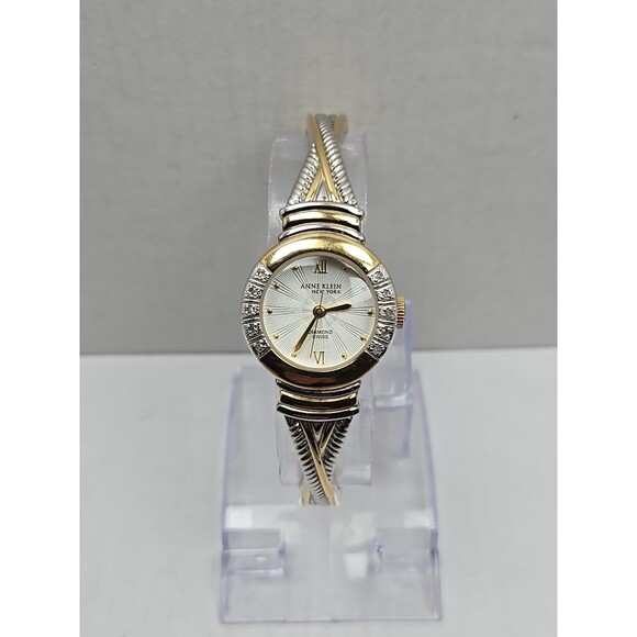 Anne Klein Diamond Swiss Vintage Quartz Two Tone Bangle Watch New Battery 763S - Picture 1 of 11